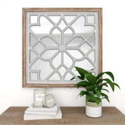 Kirkland's Home White Wood Lattice Overlay Mirror, 30X30 In.- Decorative Mirrors