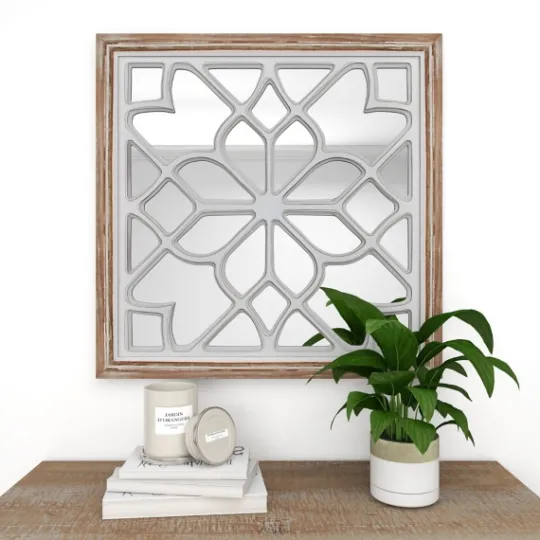 Kirkland's Home White Wood Lattice Overlay Mirror, 30X30 In.- Decorative Mirrors