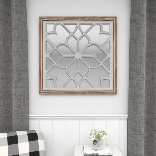 Kirkland's Home White Wood Lattice Overlay Mirror, 30X30 In.- Decorative Mirrors