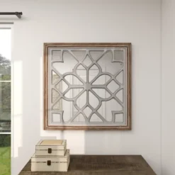 Kirkland's Home White Wood Lattice Overlay Mirror, 30X30 In.- Decorative Mirrors