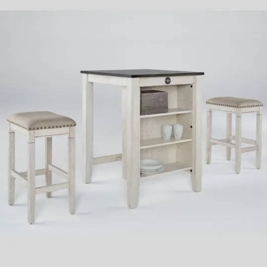 Kirkland's Home White Wood Linen 3-Pc. Usb Island And Stool Set- Kitchen Islands & Bar Carts