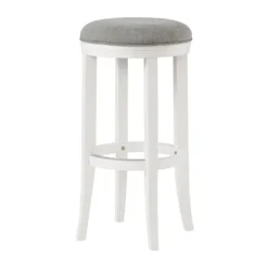 Kirkland's Home White Wood Linen Upholstered 2-Pc. Bar Stool Set- Bar Stools & Counter Height Stools