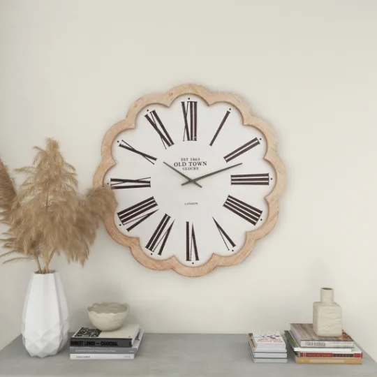 Kirkland's Home White Wood Scalloped Frame Wall Clock- Clocks
