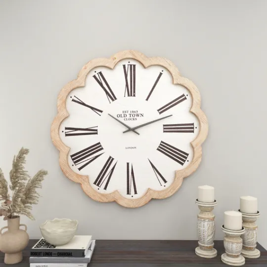 Kirkland's Home White Wood Scalloped Frame Wall Clock- Clocks