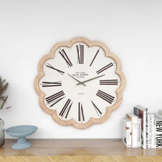 Kirkland's Home White Wood Scalloped Frame Wall Clock- Clocks