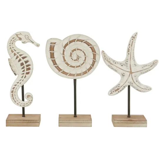 Kirkland's Home White Wood Sea Creature Statues, Set Of 3- Statues & Figurines
