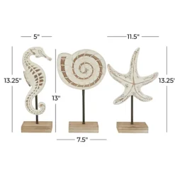 Kirkland's Home White Wood Sea Creature Statues, Set Of 3- Statues & Figurines