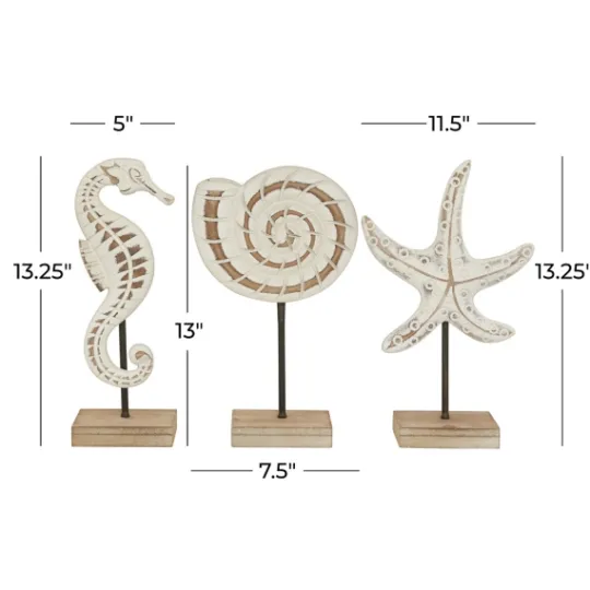 Kirkland's Home White Wood Sea Creature Statues, Set Of 3- Statues & Figurines