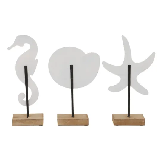 Kirkland's Home White Wood Sea Creature Statues, Set Of 3- Statues & Figurines