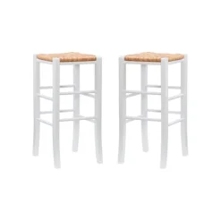 Kirkland's Home White Wood Seagrass Backless 2-Pc. Bar Stool Set- Bar Stools & Counter Height Stools