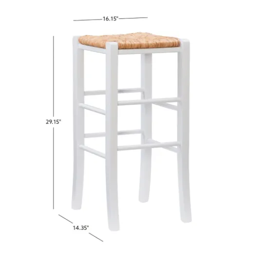 Kirkland's Home White Wood Seagrass Backless 2-Pc. Bar Stool Set- Bar Stools & Counter Height Stools
