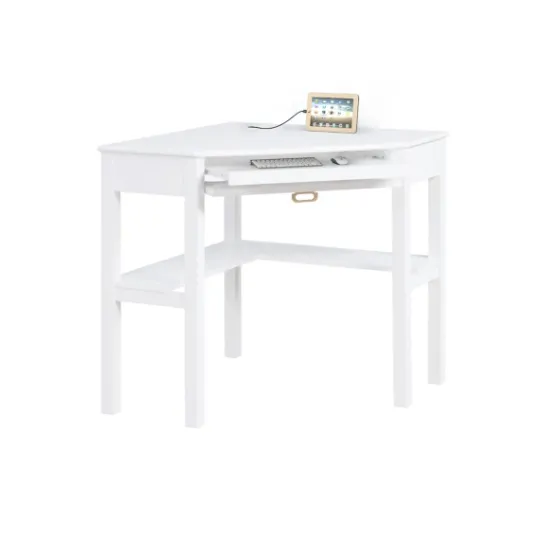 Kirkland's Home White Wood Single Drawer Corner Desk- Office Furniture