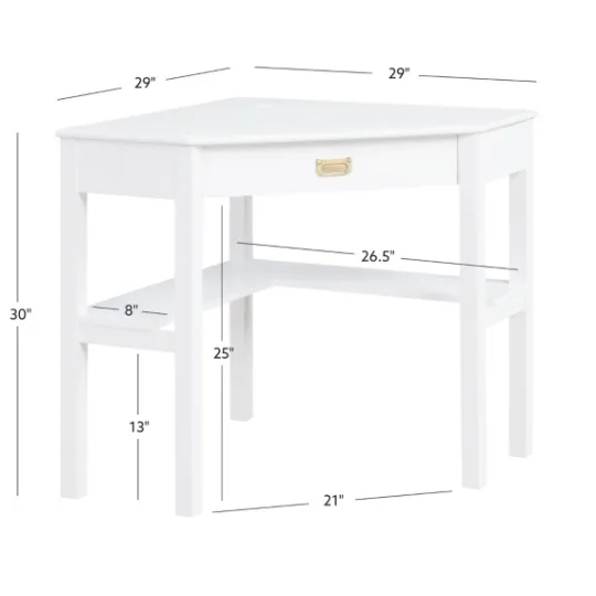 Kirkland's Home White Wood Single Drawer Corner Desk- Office Furniture