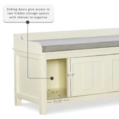 Kirkland's Home White Wood Upholstered Storage Bench- Benches & Ottomans