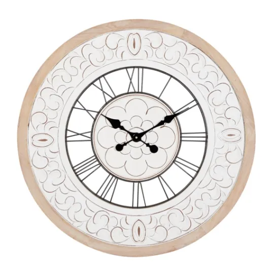 Kirkland's Home White Wood Vintage Farmhouse Clock- Clocks