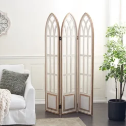 Kirkland's Home White Wood Windowpane 3-Panel Room Divider- Decorative Accents