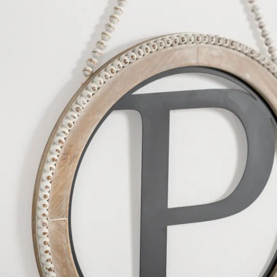 Kirkland's Home Whitewash Bead Trim Monogram P Plaque- Monogram Wall Decor