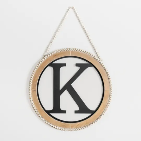 Kirkland's Home Whitewash Bead Trim Monogram K Plaque- Monogram Wall Decor