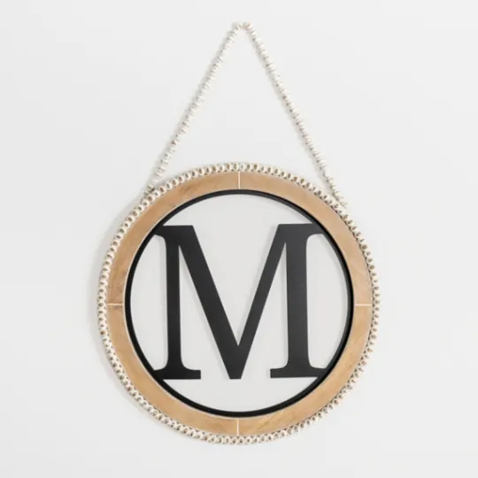 Kirkland's Home Whitewash Bead Trim Monogram M Plaque- Monogram Wall Decor