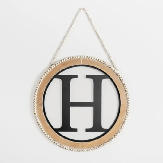Kirkland's Home Whitewash Bead Trim Monogram H Plaque- Monogram Wall Decor