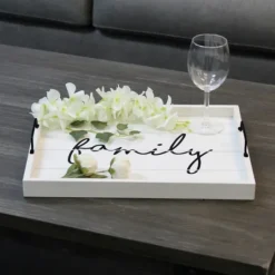 Kirkland's Home Whitewash Family Wooden Tray- Decorative Trays