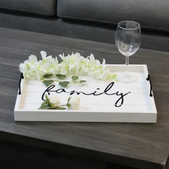 Kirkland's Home Whitewash Family Wooden Tray- Decorative Trays