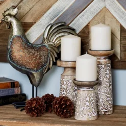 Kirkland's Home Whitewash Floral Mango Candlesticks, Set Of 3- Candle Holders