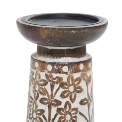 Kirkland's Home Whitewash Floral Mango Candlesticks, Set Of 3- Candle Holders
