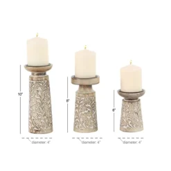 Kirkland's Home Whitewash Floral Mango Candlesticks, Set Of 3- Candle Holders