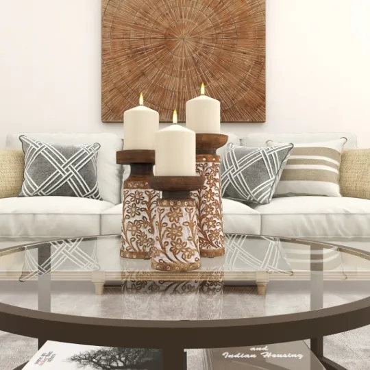 Kirkland's Home Whitewash Floral Mango Candlesticks, Set Of 3- Candle Holders