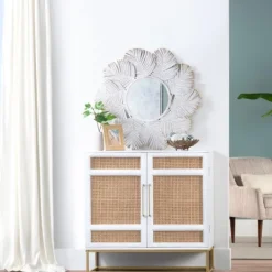 Kirkland's Home Whitewash Round Palm Leaf Wall Mirror- Decorative Mirrors