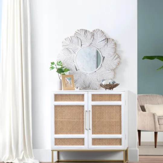 Kirkland's Home Whitewash Round Palm Leaf Wall Mirror- Decorative Mirrors