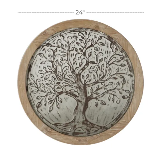 Kirkland's Home Whitewashed Bronze Tree Framed Wall Plaque- Wall Plaques