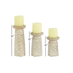 Kirkland's Home Whitewashed Brown Carved Candle Holders, Set Of 3- Candle Holders