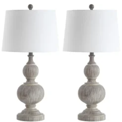 Kirkland's Home Whitewashed Brown Carved 2-Pc. Table Lamp Set- Table Lamps