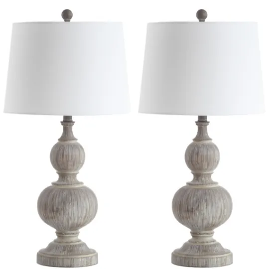 Kirkland's Home Whitewashed Brown Carved 2-Pc. Table Lamp Set- Table Lamps