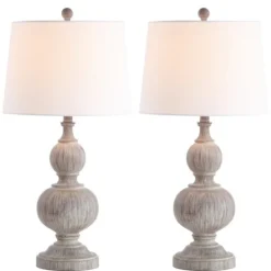 Kirkland's Home Whitewashed Brown Carved 2-Pc. Table Lamp Set- Table Lamps