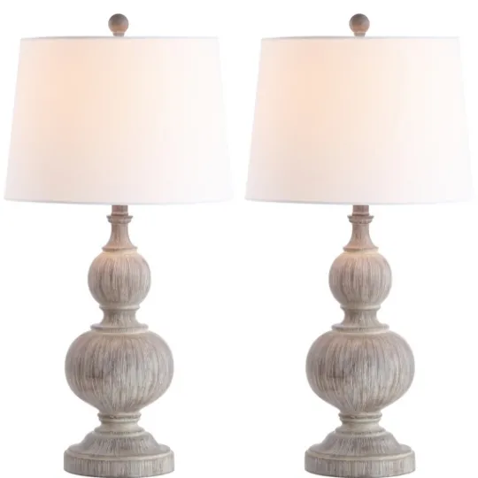 Kirkland's Home Whitewashed Brown Carved 2-Pc. Table Lamp Set- Table Lamps