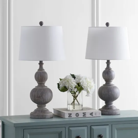 Kirkland's Home Whitewashed Brown Carved 2-Pc. Table Lamp Set- Table Lamps