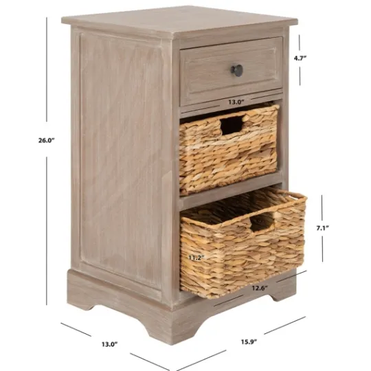 Kirkland's Home Whitewashed Brown Wood Side Table With Baskets- Accent & End Tables
