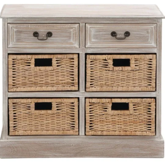 Kirkland's Home Whitewashed Cabinet With Rattan Baskets- Entryway Furniture