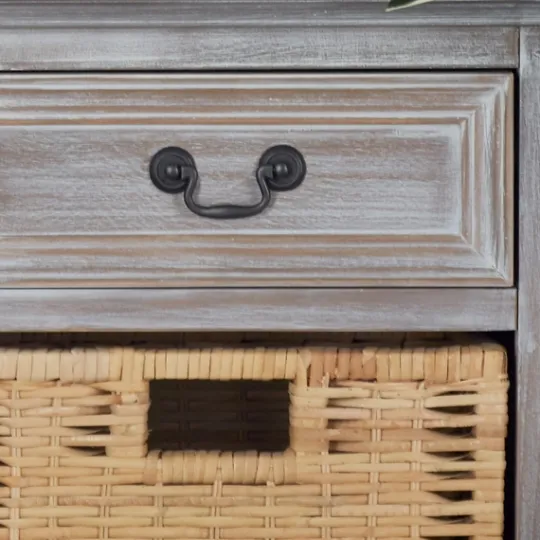 Kirkland's Home Whitewashed Cabinet With Rattan Baskets- Entryway Furniture