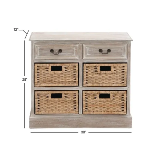 Kirkland's Home Whitewashed Cabinet With Rattan Baskets- Entryway Furniture