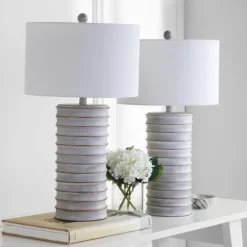 Kirkland's Home Whitewashed Gray Resin Ridges 2-Pc. Table Lamp Set- Table Lamps