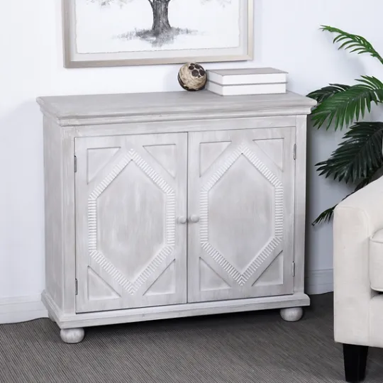Kirkland's Home Whitewashed Gray Wood Hexagonal Door Cabinet- Cabinets & Sideboards