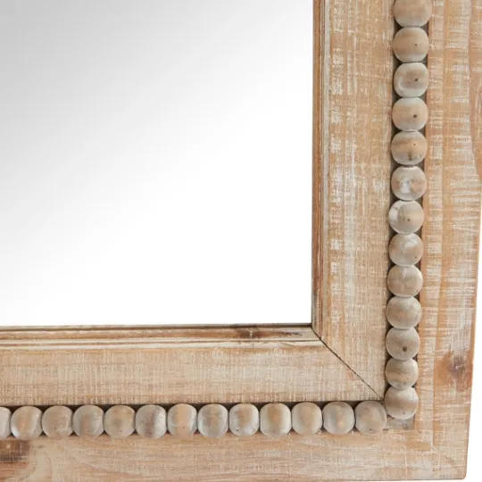 Kirkland's Home Whitewashed Natural Beaded Wood Wall Mirror- Decorative Mirrors