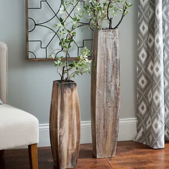 Kirkland's Home Whitewashed Oblong Wooden Vases, Set Of 2- Vases