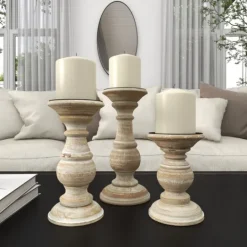 Kirkland's Home Whitewashed Rustic 3-Pc. Candle Holder Set- Candle Holders