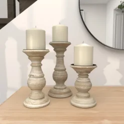 Kirkland's Home Whitewashed Rustic 3-Pc. Candle Holder Set- Candle Holders