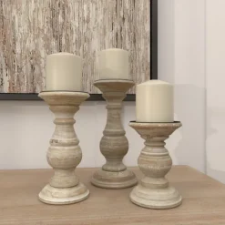 Kirkland's Home Whitewashed Rustic 3-Pc. Candle Holder Set- Candle Holders